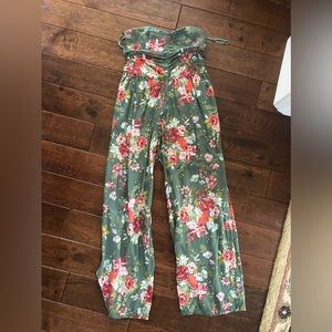 Green and pink floral romper